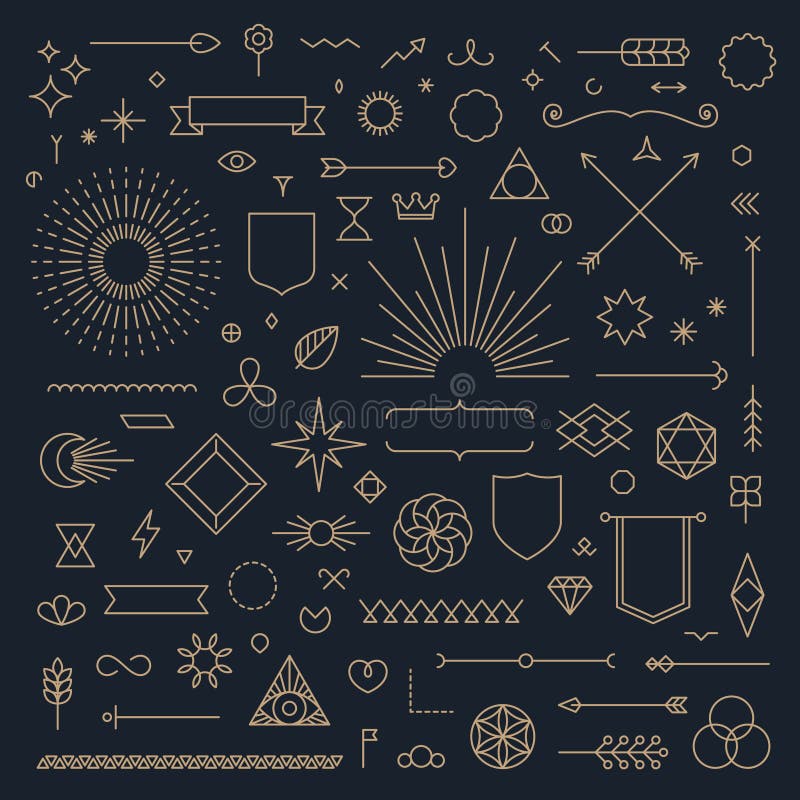 Set de elemente de proiectare retrovizoare liniare pentru linia subțire de artă deco. simboluri schiță forme geometrice vector illustration