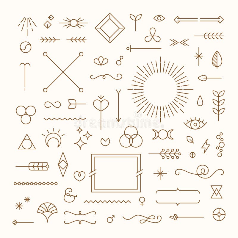 Set de elemente de proiectare retrovizoare liniare pentru linia subțire de artă deco. simboluri schiță forme geometrice vector illustration