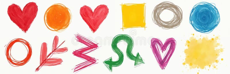 Set de elemente vizuale creion creion cretă desenată manual creion cretă. Design tip pensulă cu textură pastelată mâzgălire. Cerc stock images