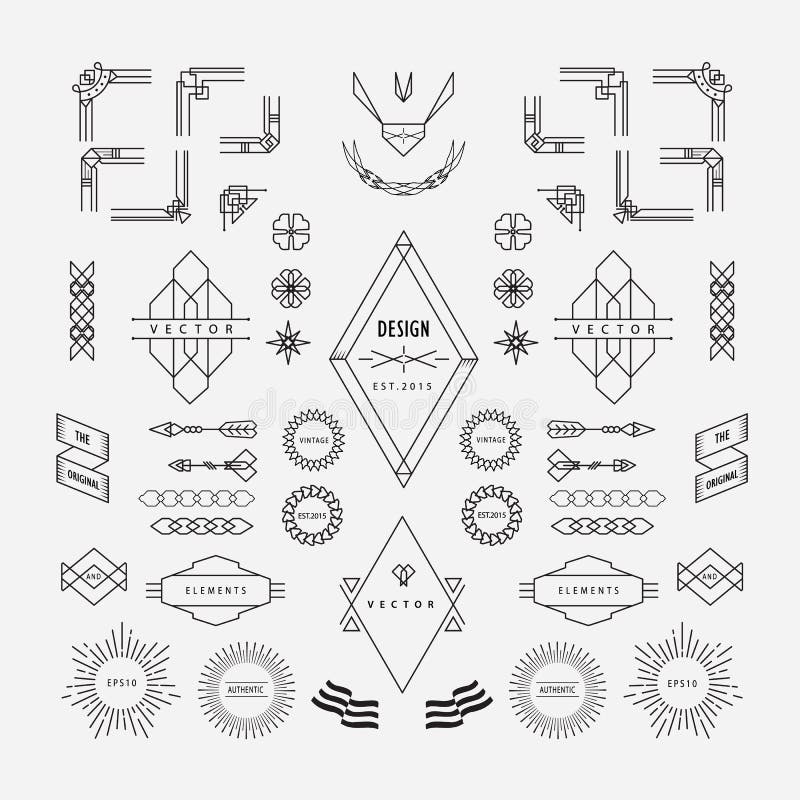 Set de formă geometrică liniară liniară liniară în formă geometrică art deco retro stock illustration