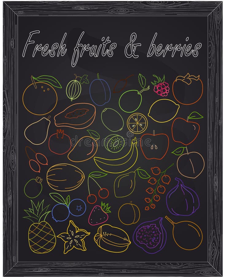 Set de fructe și bace proaspete vector illustration