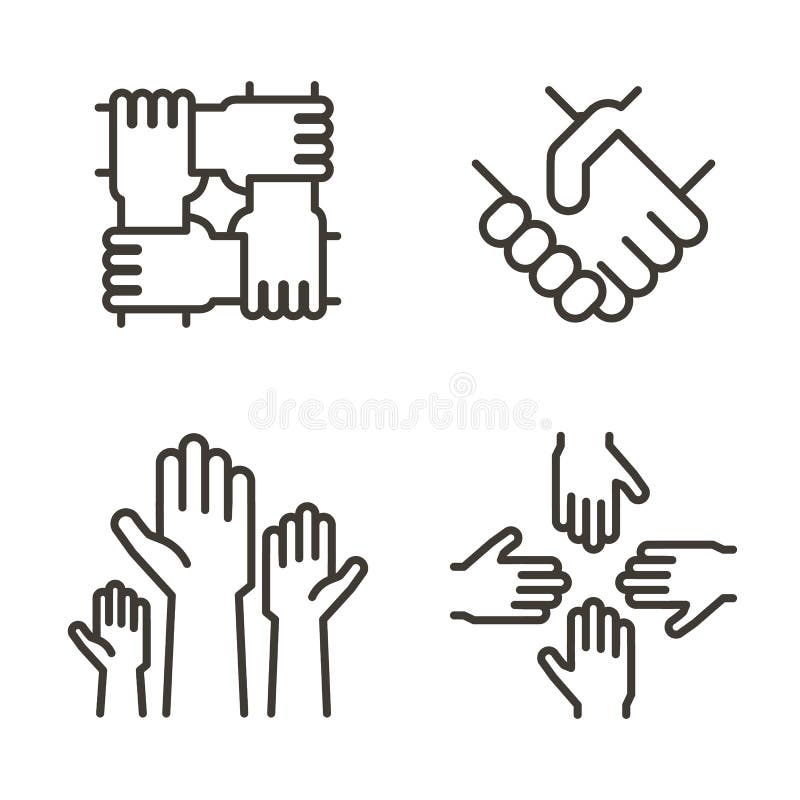 Set de icoane de mână reprezentând parteneriatul comunitate caritate echipă de afaceri prietenie și sărbătoare. pictogramă vectori royalty free illustration