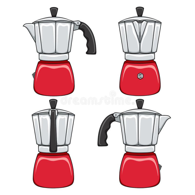 Set de ilustrații color ale fabricanților de cafea cu gheizer roșu. . vector illustration
