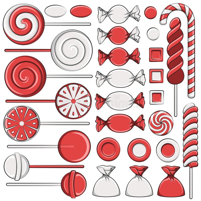 Set de ilustrații color cu bomboane roșii. royalty free illustration