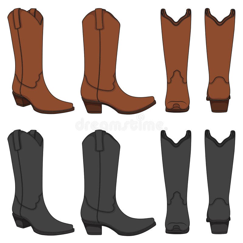 Set de ilustrații color cu ghete de cowboy. obiecte vectoriale izolate. royalty free illustration