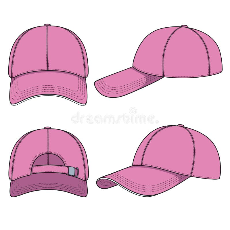 Set de ilustrații color cu o șapcă roz de baseball. obiecte vectoriale izolate. stock illustration