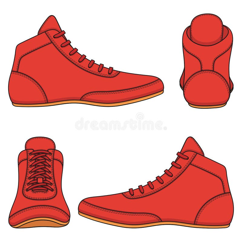 Set de ilustrații color cu pantofi pentru lupte roșii sport. obiecte vectoriale izolate. vector illustration