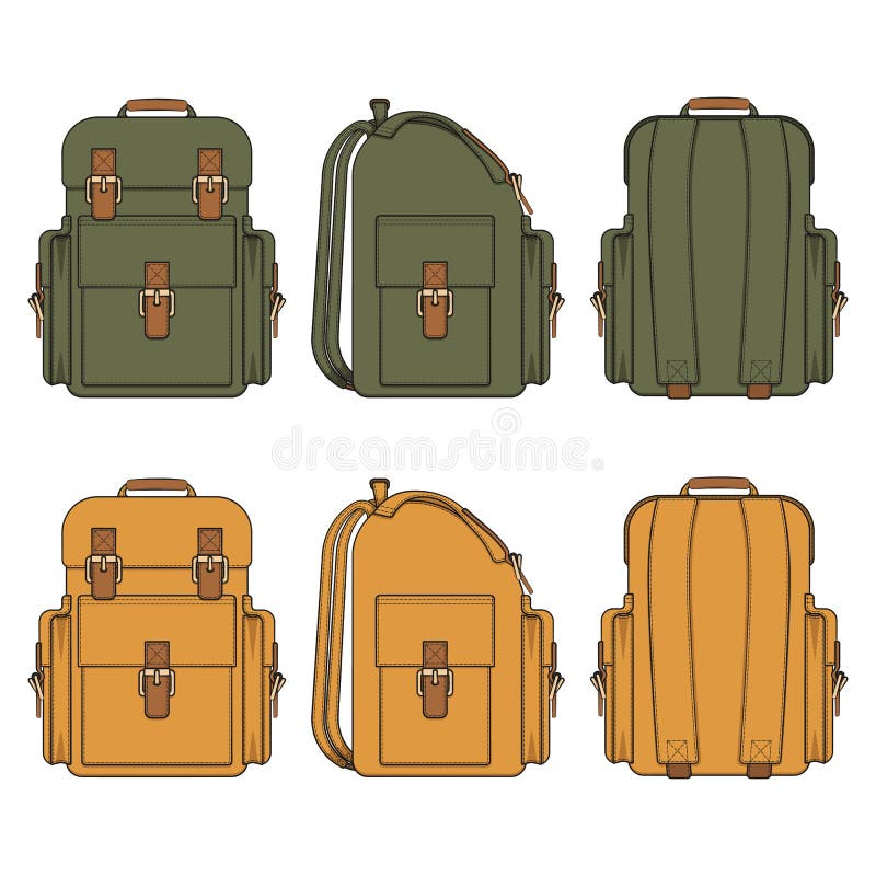 Set de ilustrații color cu rucsac de călătorie. royalty free illustration