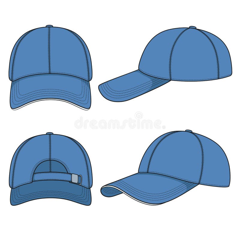 Set de ilustrații color cu un capac albastru de baseball. obiecte vectoriale izolate. royalty free illustration