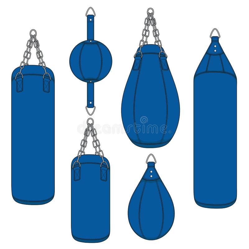 Set de ilustrații color cu un sac albastru de box. obiecte vectoriale izolate. vector illustration