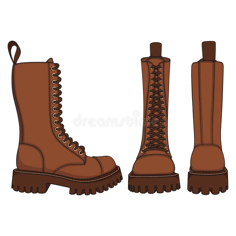 Set de ilustrații colorate cu ghete maro înalte cu șireturi. obiecte vectoriale izolate. royalty free illustration
