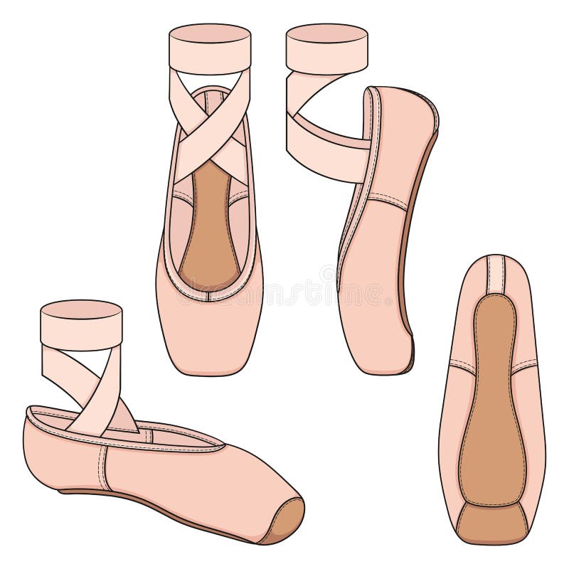 Set de ilustrații colorate cu pantofi de balet de tip pointe. obiecte vectoriale izolate. vector illustration