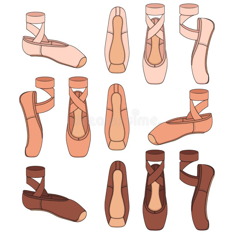 Set de ilustrații colorate cu pantofi de balet de pantofi de tip pointe. obiecte vectoriale izolate. vector illustration