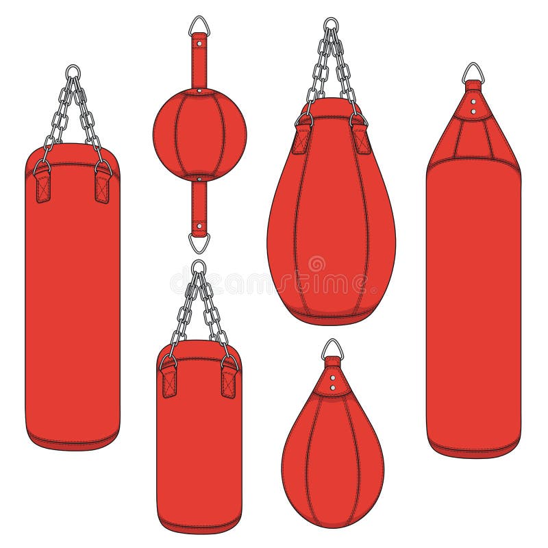 Set de ilustrații colorate cu perele de box cu sac de box roșu. obiecte vectoriale izolate. vector illustration