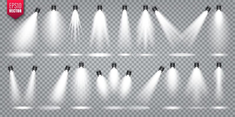 Set de imagini vectoriale. lumină strălucitoare. efect realist transparent. iluminare fază. reflectoare pentru studiouri iluminate royalty free illustration