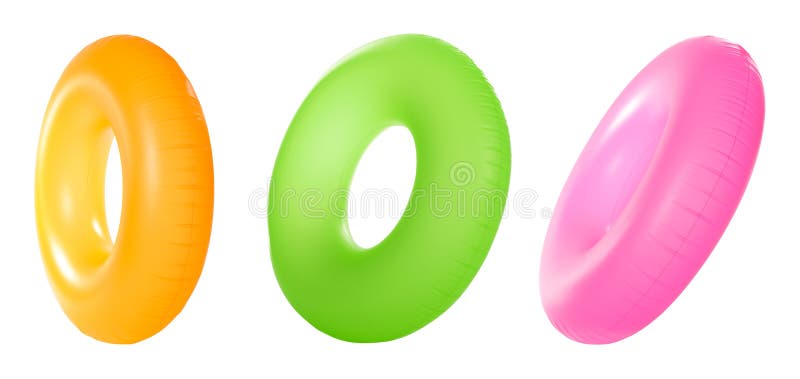 Set de inele gonflabile strălucitoare pe alb stock photo