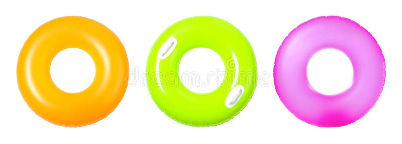 Set de inele gonflabile strălucitoare pe alb stock images
