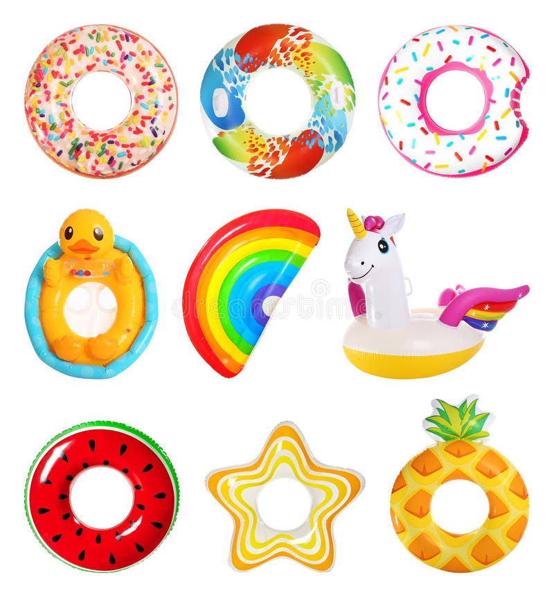Set de inele și saltele gonflabile strălucitoare stock images