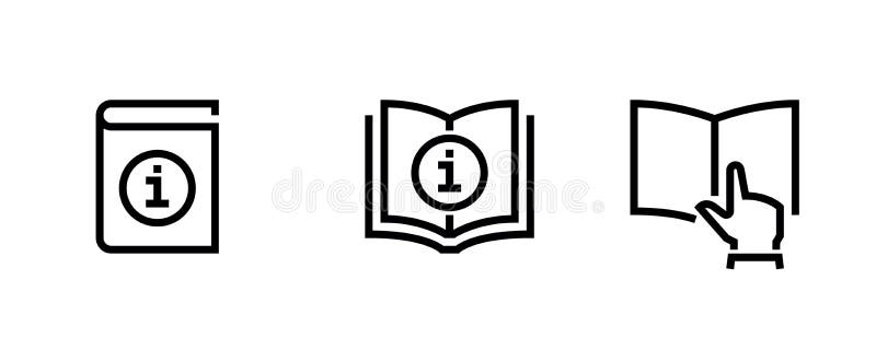 Set de informații despre logo și pictograme pentru cartea de citire. vector linie editabil. royalty free illustration