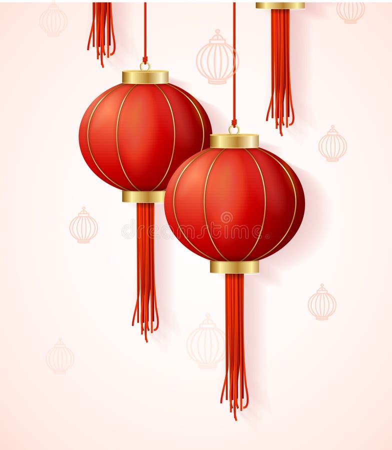Set de Lantern de papel rojo chino con detalles realistas Vector