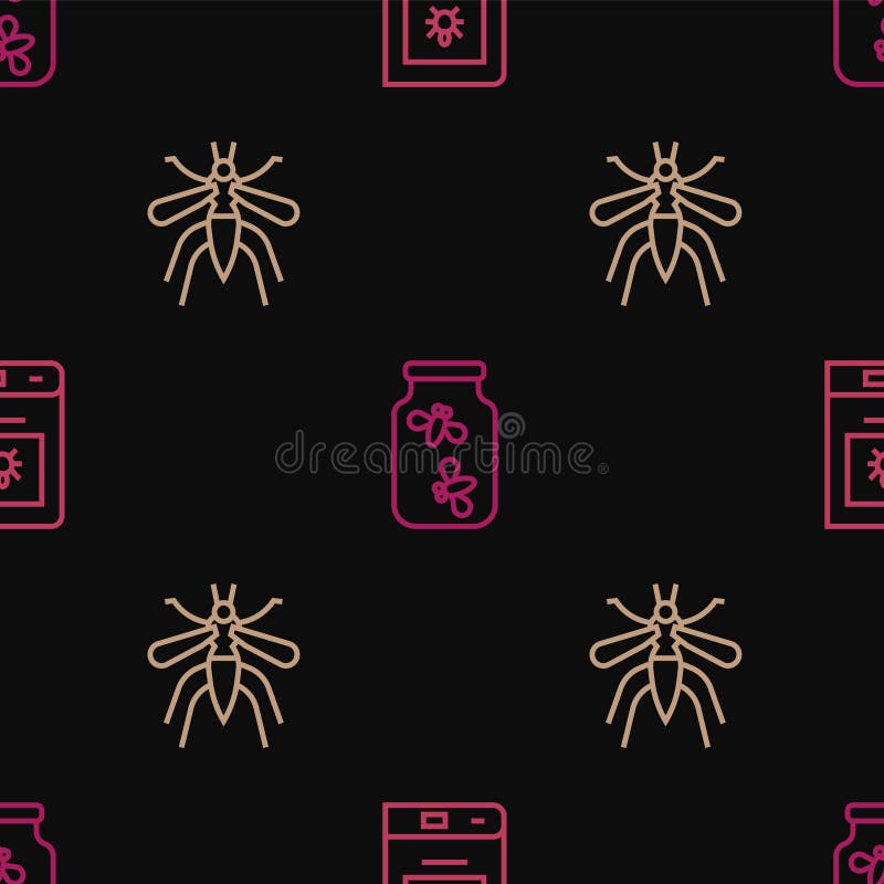 Set de linii de carte despre țânțari insecte și borcanuri de insecte pe model fără sudură. vector vector illustration