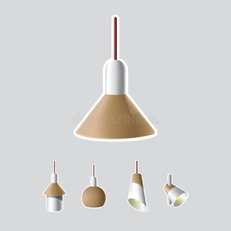 Set de lămpi. lămpi cu tavan de diferite forme. lampă cu ilustrație vectorială, lumină izolată cu energie electrică internă interi stock illustration