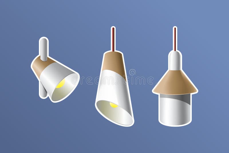 Set de lămpi. lămpi cu tavan de diferite forme. lampă cu ilustrație vectorială, mobilier electric de interior ușor. stock illustration