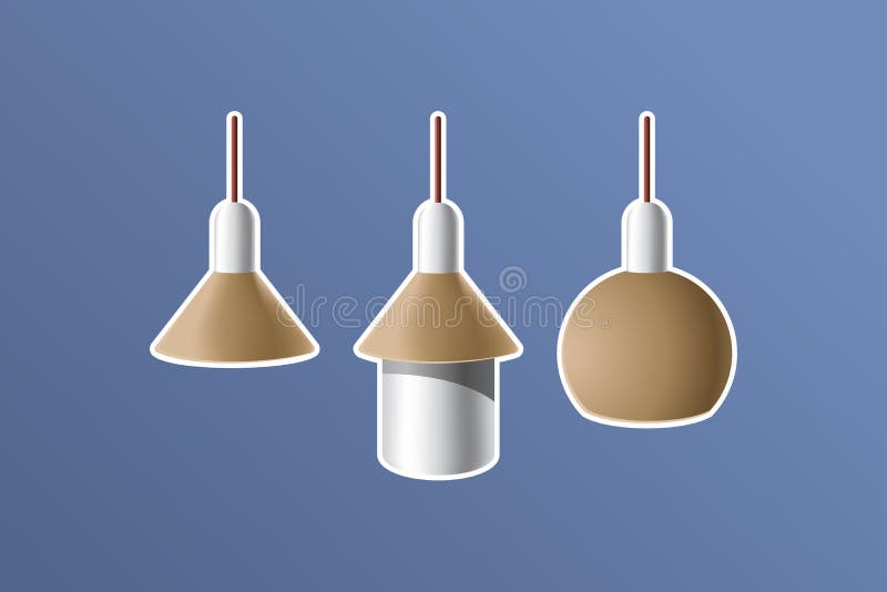 Set de lămpi. lămpi cu tavan de diferite forme. lampă cu ilustrație vectorială, mobilier electric de interior ușor. royalty free illustration