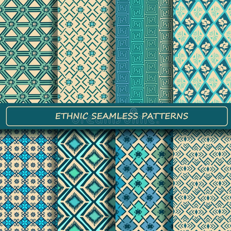 Set de modele de culoare albastru-albăstrui abstract etnic geometric. royalty free illustration