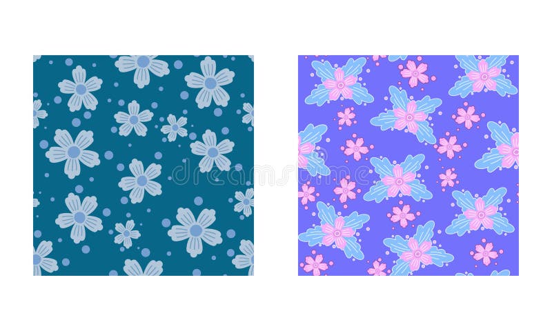 Set de modele fără sudură florală pe fond verde și albastru deschis royalty free illustration