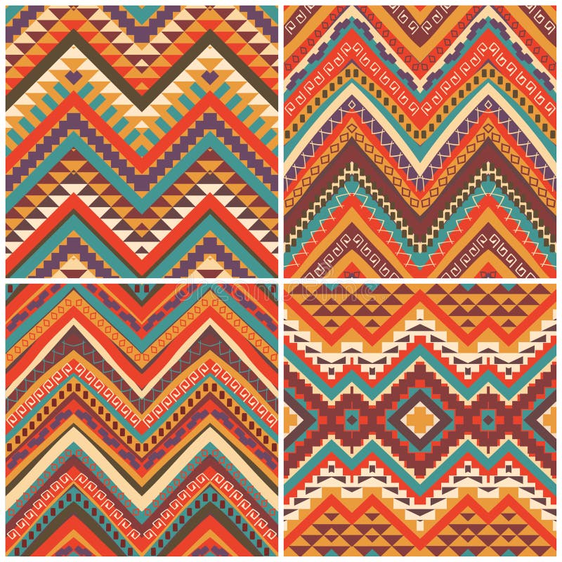 Set de 4 modele geometrice etnice stock illustration