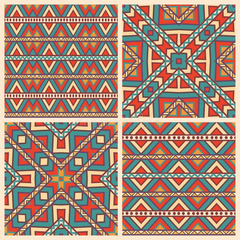 Set de 4 modele geometrice etnice stock illustration