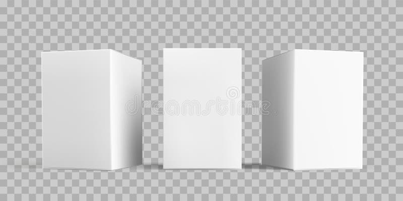 Set de pachete de pachet alb. modele de cutii de carton alb 3d izolate vectorial sau cutii de carton pentru cutii de carton pe hâr vector illustration