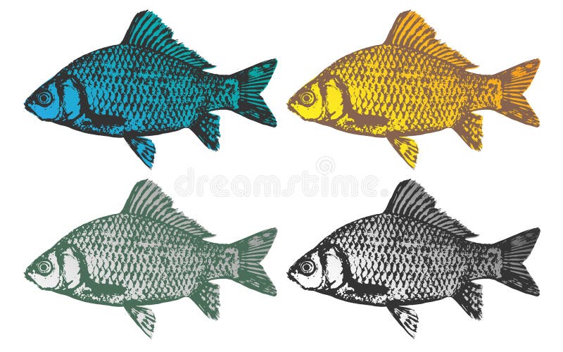 Set de pești în culori diferite stock illustration