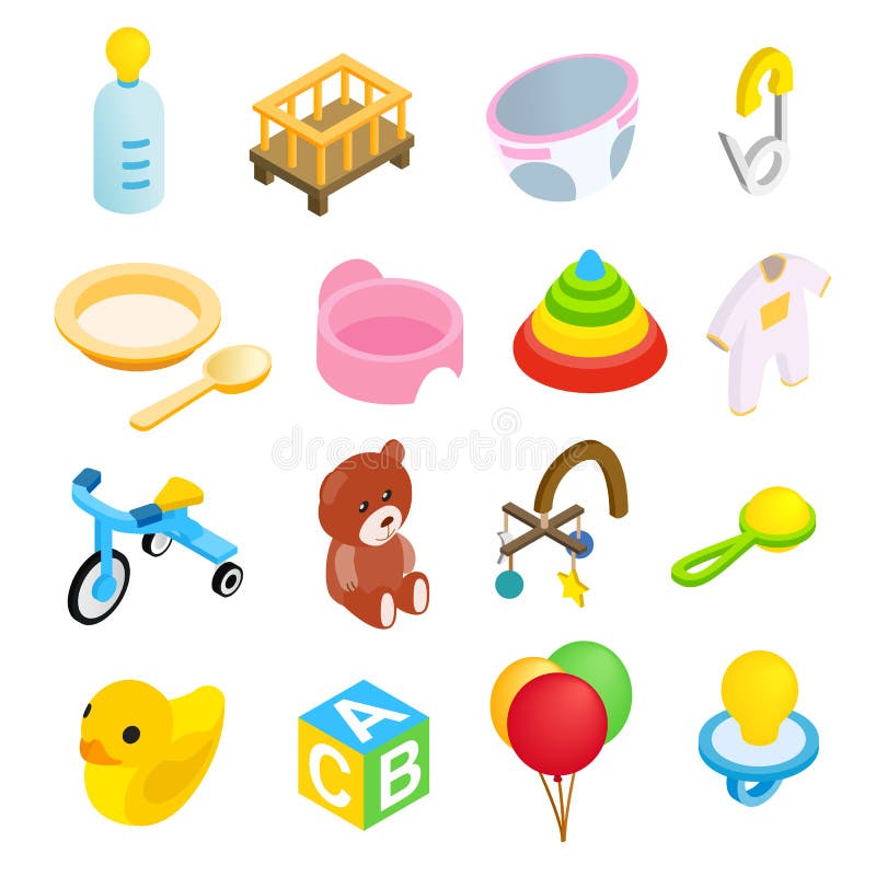Set de pictograme 3d izometrice pentru bebeluși vector illustration