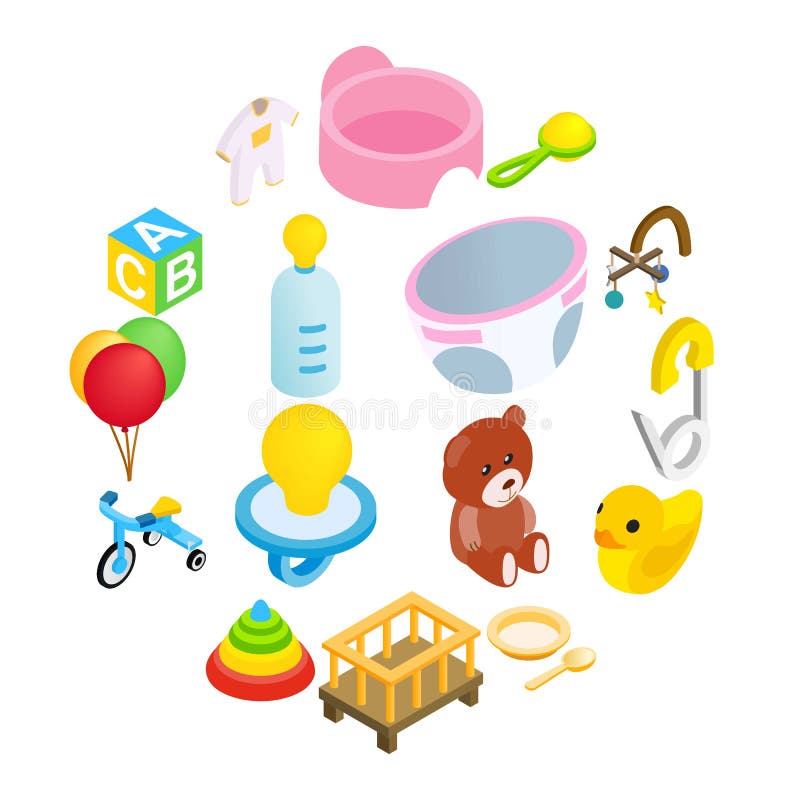 Set de pictograme 3d izometrice pentru bebeluși stock illustration