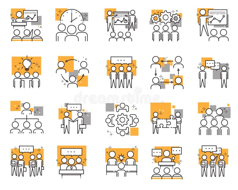 Set de pictograme diferite pentru întâlniri : întâlniri grup brainstorm discuție lider conferință royalty free illustration