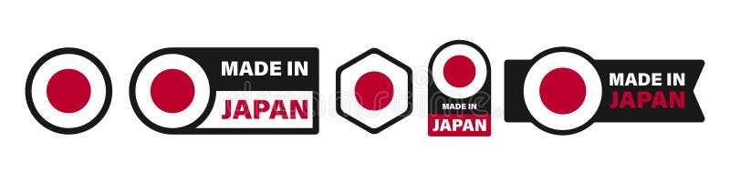 Set de pictograme etichete cu steagul Made in Japan. royalty free illustration