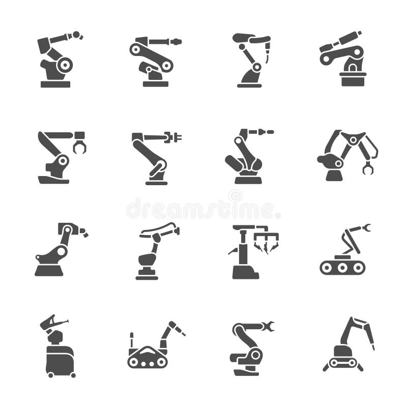 Set de pictograme gri pentru cercul de arme robotizate vector illustration