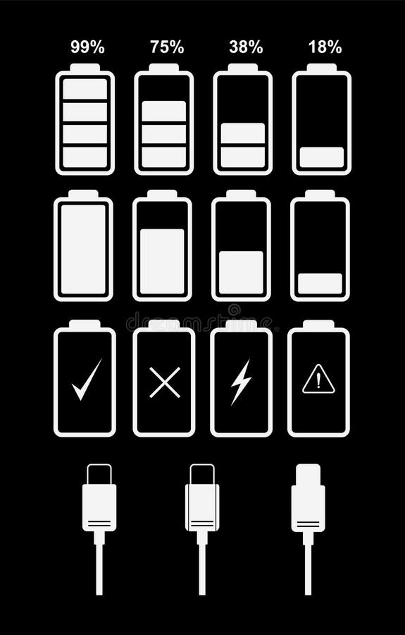 Set de pictograme indicator pentru nivelul bateriei. royalty free illustration