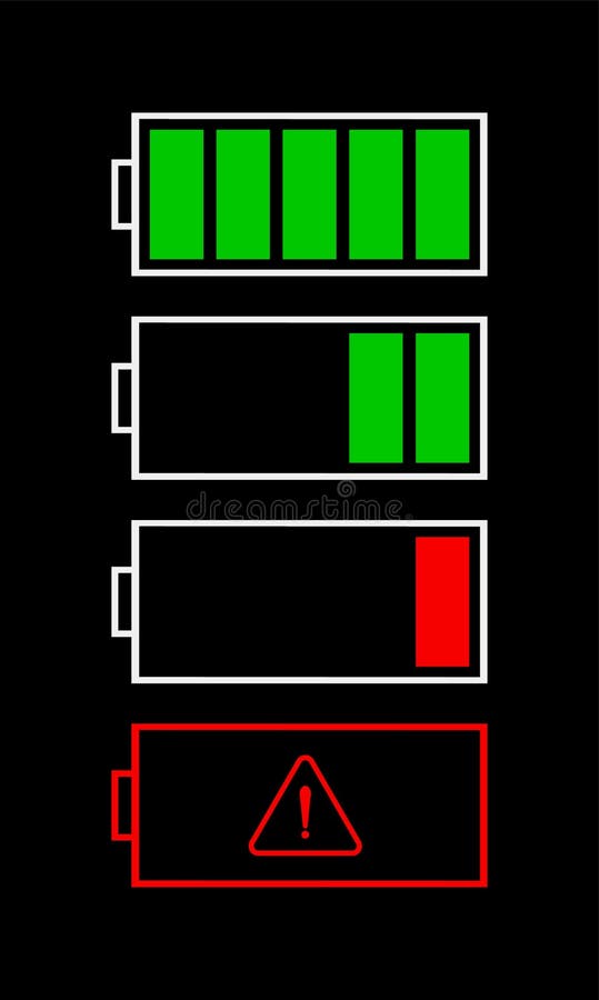 Set de pictograme indicator pentru nivelul bateriei. vector illustration