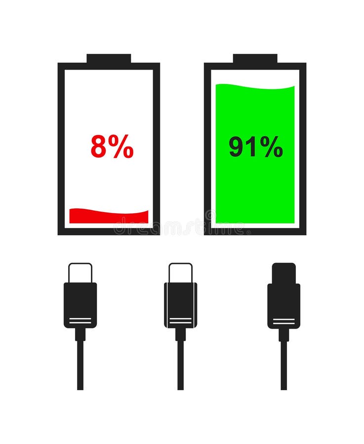 Set de pictograme indicator pentru nivelul bateriei. royalty free illustration