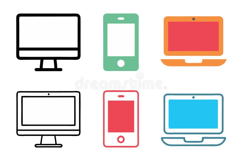 Set de pictograme Line Art cu tablete mobile pentru computer și aplicații web pentru tehnologia modernă și comunicarea digitală pe royalty free illustration