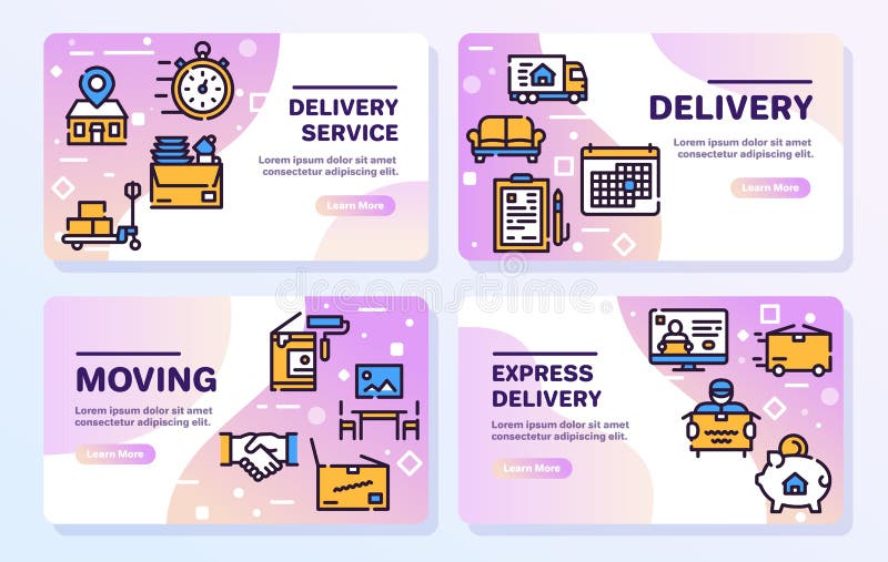 Set de pictograme liniare pentru elemente mobile. concept de relocalizare. casete de carton pentru simboluri pachet. companie de renovare a serviciilor de livrare expres. noi elemente de proiectare pentru acasă. ilustrații vectoriale izolate