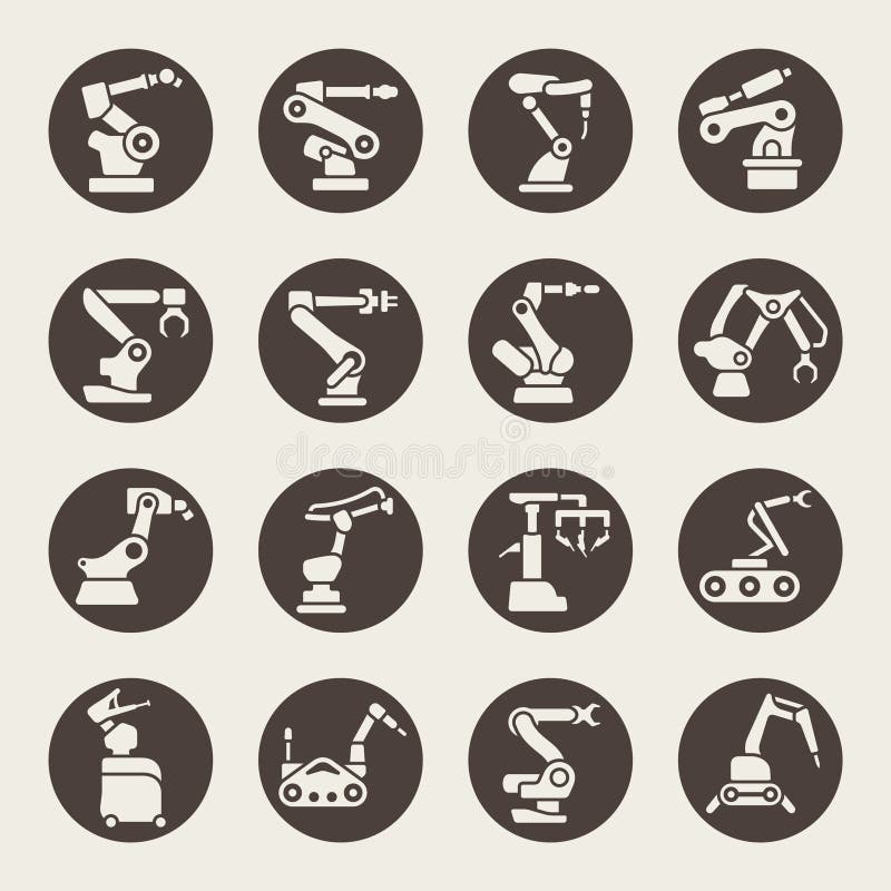 Set de pictograme maro-cerc pentru arme robotizate royalty free illustration