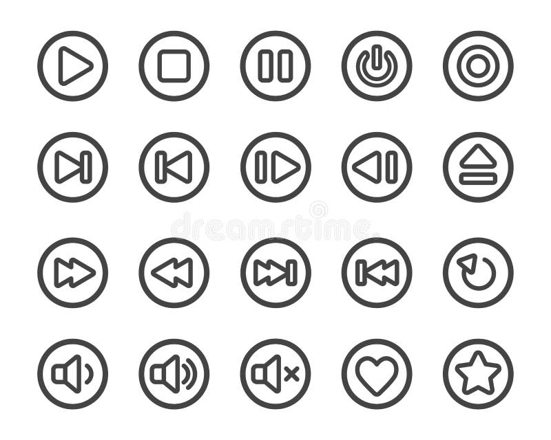 Set de pictograme pentru butonul linie pentru player media royalty free illustration