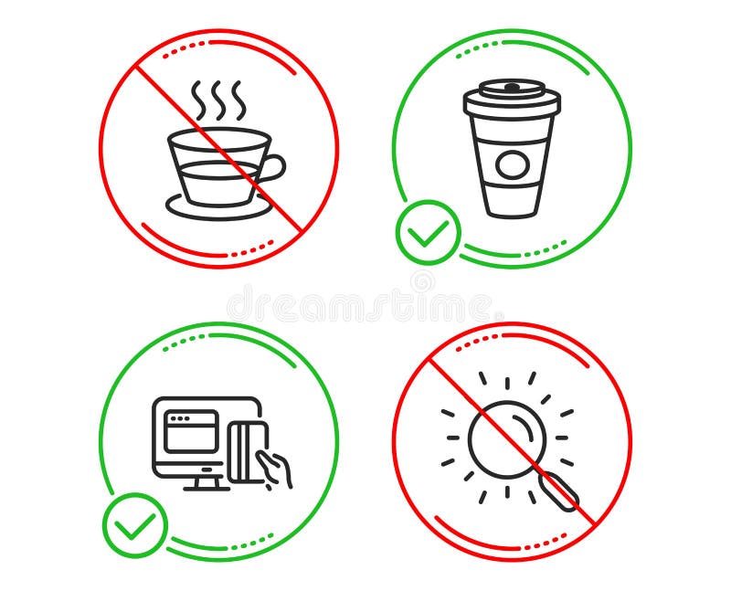 Set de pictograme pentru cafea și cafea pentru consum online. semn de căutare. cafea cu lapte fierbinte cană ceai. vector royalty free illustration
