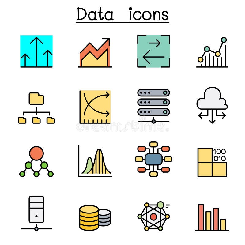 Set de pictograme pentru diagrama de date și linia de culoare pentru grafic royalty free illustration