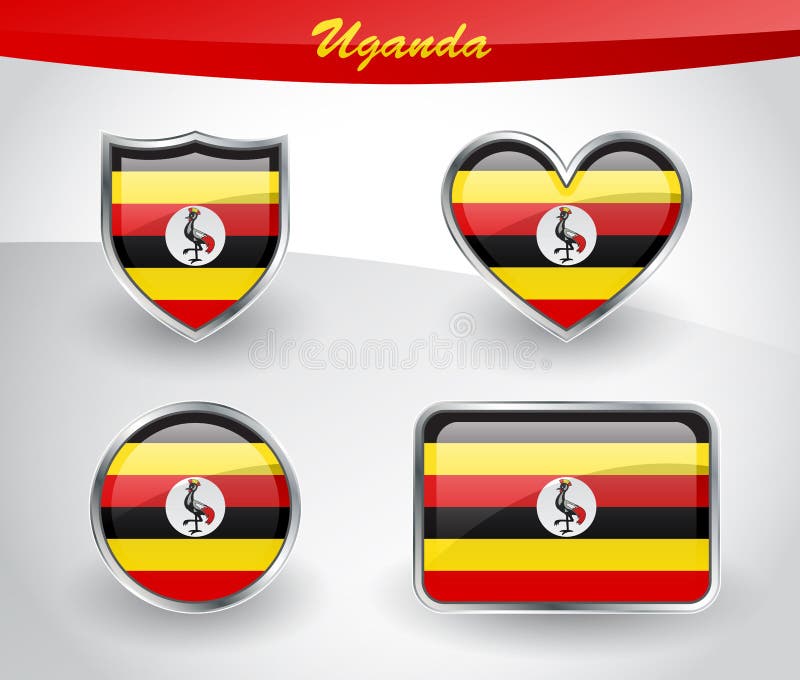 Set de pictograme pentru drapel lucios pentru Uganda vector illustration