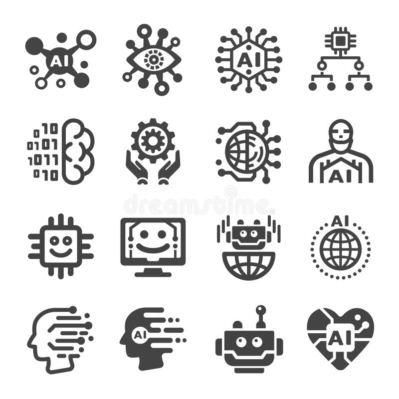 Set de pictograme pentru inteligență artificială royalty free illustration